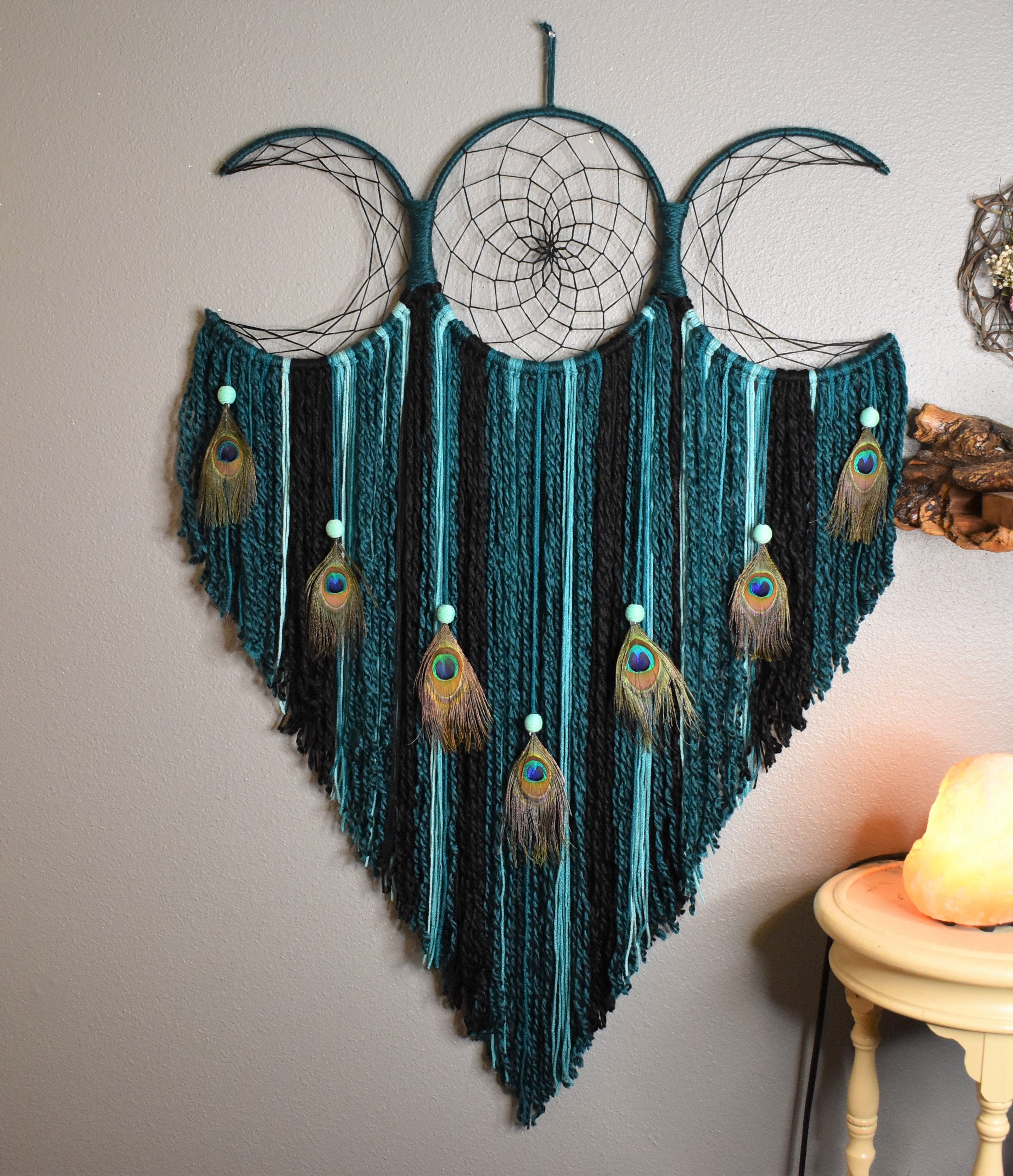 Dream Catcher Peacock Feather Triple Moon Goddess Hecate Etsy