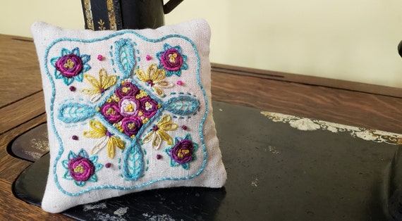 Pincushion - Castle Gardens - Hand Embroidered