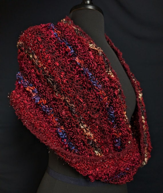 The Ceilidh Dancers Scarf -  Wine and Sapphire - Novelty yarns