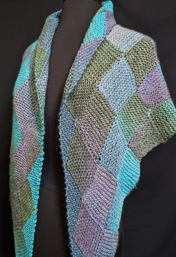 Entrelac Shawl - Northern Lights - Wool Blend