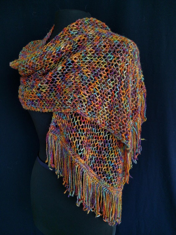 Shawl - Noonday Rainbows - Fisherman's Mesh Design - Rectangular - Wool and Silk