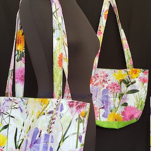 Tote Bag - Quilted - Flower Garden - Medium Size