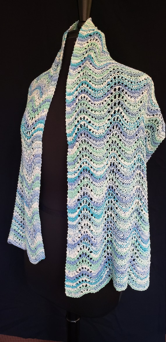 Shawl - Sea and Sky - Old Shale Lace in Cotton and Silk Blend