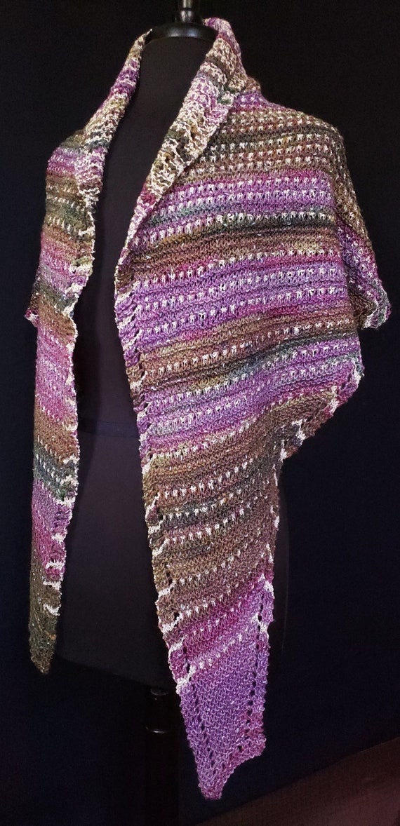 Kilt Rock Shawl - Scent of Lavender - Trapezoid  Silk and Cotton Blend with Silk Boucle Accent