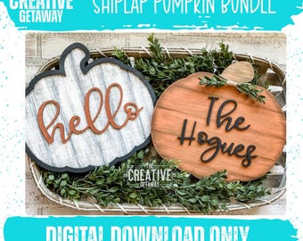 Shiplap pompoenbordbundel met lijst hout digitaal snijbestand Laser Glowforge snijden SVG verticale en horizontale Shiplap
