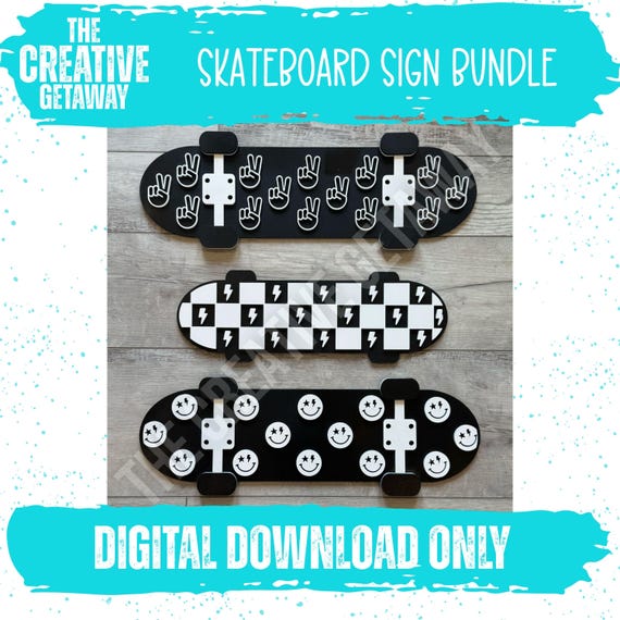 Skateboard Sign | Checker | Skater Boy Room Decor | Digital File Download | DIY Kit | SVG | Laser File | Glowforge | Kids Crafts | Paint Kit
