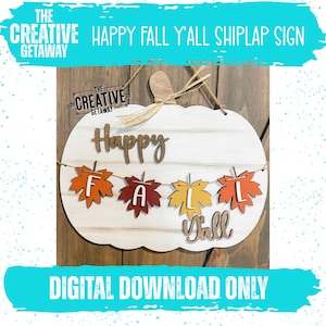 Shiplap Pumpkin Sign Happy Fall Y&#39;all Wood Digital Cut File Laser Glowforge Cutting SVG Horizontal Shiplap