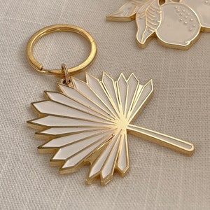Palm Branch Gold Enamel Keychain | Flower Keychain | Plant Keychain | Gifts for Her | Dried Flowers