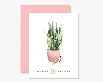 Millennial Plant Christmas Card | Holiday Blank Greeting Card