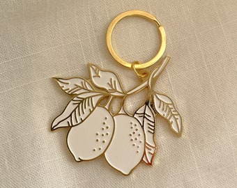 Lemon Branch Gold Enamel Keychain | Flower Keychain | Plant Keychain | Gifts for Her