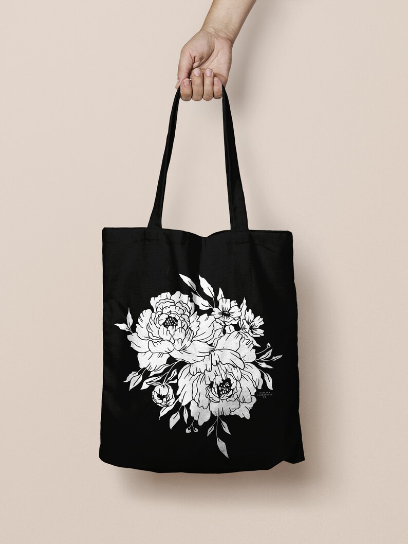 Screen Printed Tote Bag Eco-Friendly Canvas Tote Bag Market Flowers Tote Bag