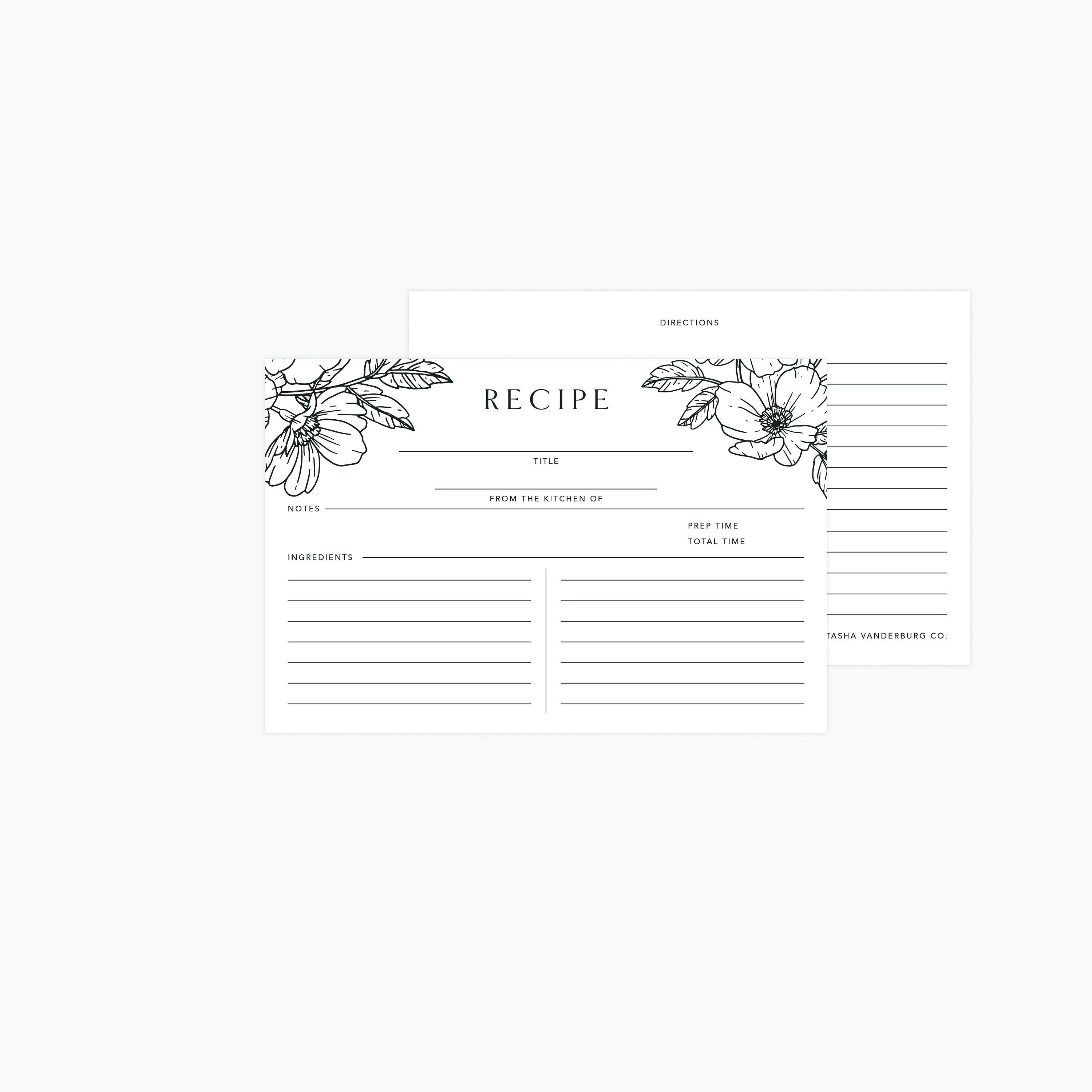 Floral Recipe Cards Set of 10 Recipe Box Cards Cookery Etsy