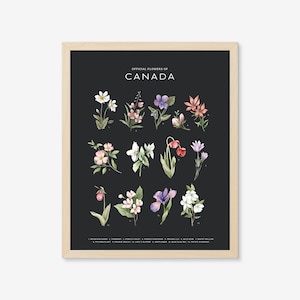 Offical Flowers of Canada - Dark | Art Print, Canada, Province, City Art, Provincial Flower, State Flower