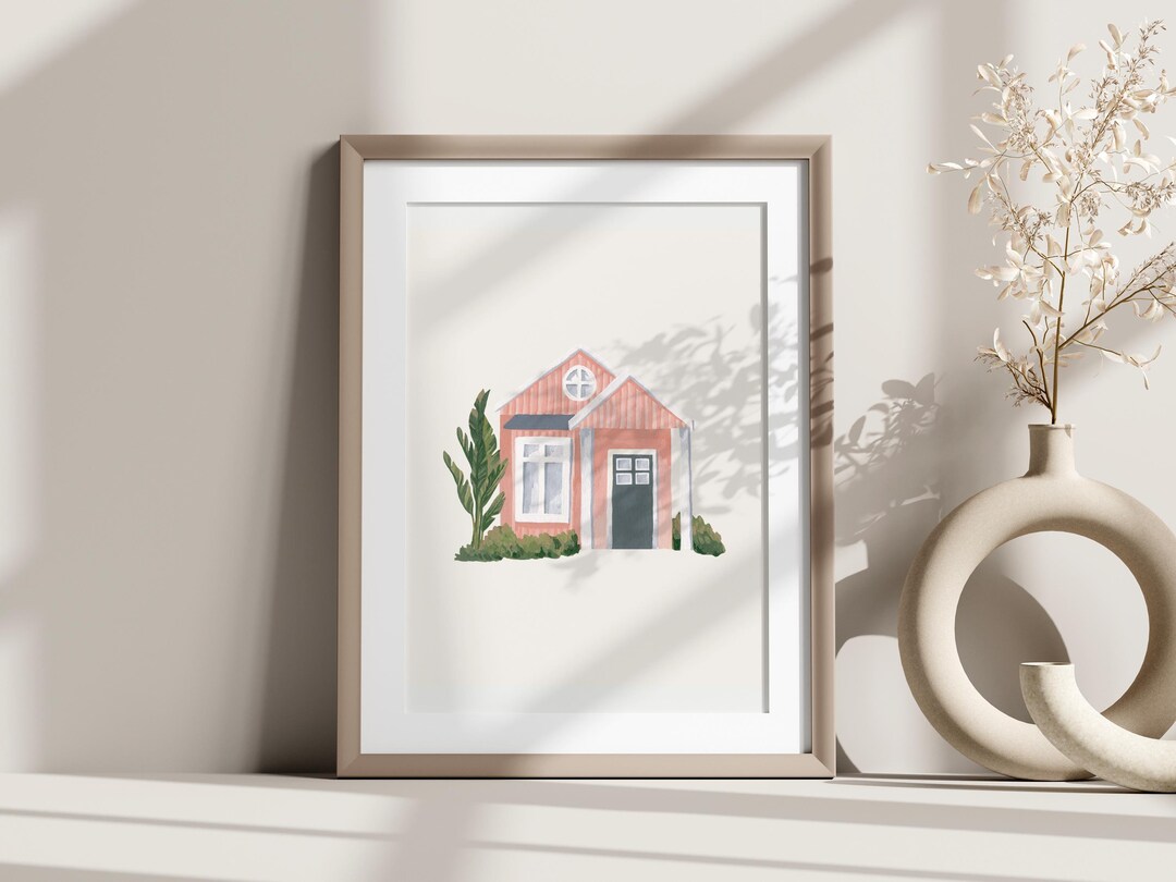 Tropical Pink House Art Print | Summer Home Illustration - Etsy