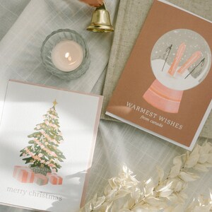 Warmest Wishes Snow Globe Card Floral Single Greeting Card Christmas Holiday Greeting Card Earthy Trendy image 4