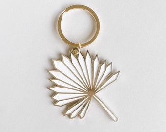 Palm Branch Gold Enamel Keychain | Flower Keychain | Plant Keychain | Gifts for Her | Dried Flowers