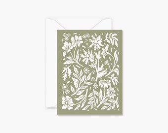 Blank Wildflower Card - Green | Floral | Single Greeting Card | Any Occasion