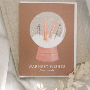 Warmest Wishes Snow Globe Card Floral Single Greeting Card Christmas Holiday Greeting Card Earthy Trendy image 3