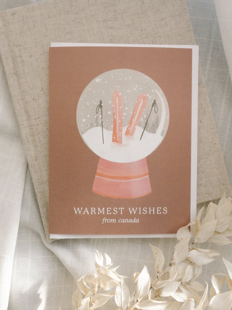 Warmest Wishes Snow Globe Card Floral Single Greeting Card Christmas Holiday Greeting Card Earthy Trendy image 3