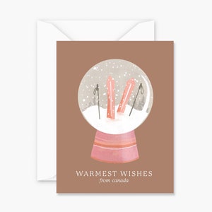 Warmest Wishes Snow Globe Card Floral Single Greeting Card Christmas Holiday Greeting Card Earthy Trendy image 1