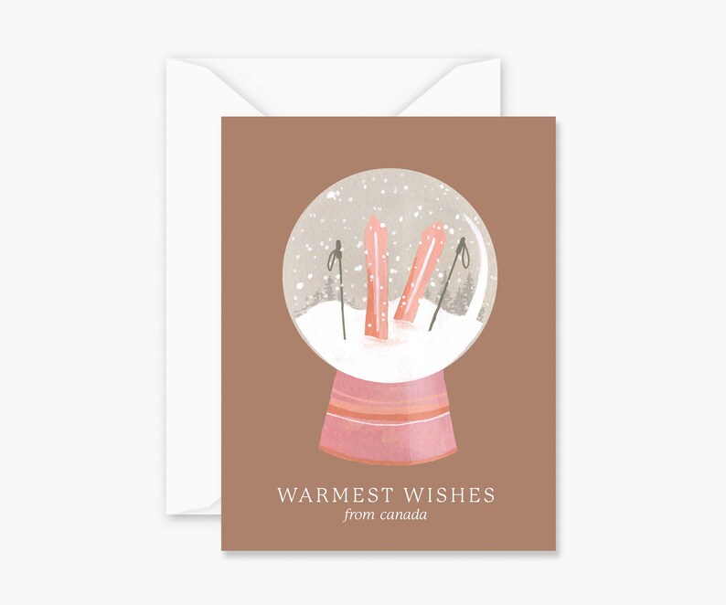 Warmest Wishes Snow Globe Card Floral Single Greeting Card Christmas Holiday Greeting Card Earthy Trendy image 1