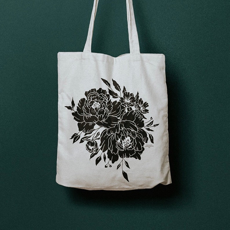 Screen Printed Tote Bag Eco-Friendly Canvas Tote Bag Market Flowers Tote Bag