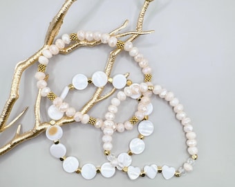 Bracelet de perles coeur de plage - Bracelet bohème extensible empilable - Cadeau d'été pour elle