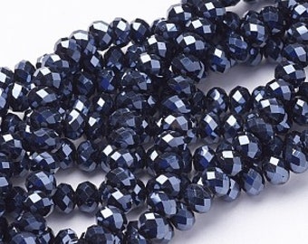 Electroplate Glass Beads Strands, Faceted, Abacus, Navy Blue, 6x4mm, Hole: 1mm  50 pieces