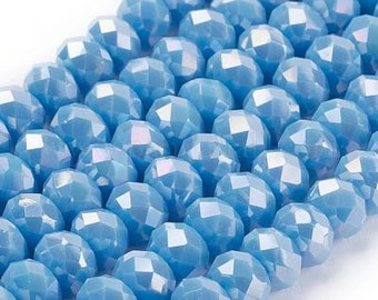 Electroplate Imitation Jade Glass Bead Strands, Faceted, Abacus, AB Color Plated, DodgerBlue, 6x5mm, Hole: 0.8mm  50 pieces