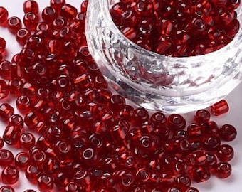 6/0 Glass Seed Beads, Silver Lined Round Hole, Round, DarkRed, 4mm, Hole: 1.5mm 25g, approx. 400 pieces