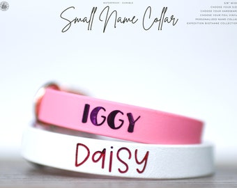 Foil Vinyl Name 5/8” Wide Collar Personalized Heavy Duty BioThane - Waterproof Durable Dog Collar - Mess Mud Resistant Stink Resistant Vegan