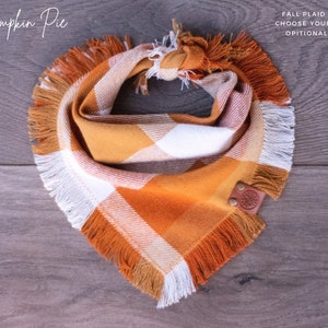 Pumpkin Pie - Dog Bandana Handkerchief Plaid Flannel Fall Autumn - White Orange - Frayed Tie On Handcrafted - Puppy Scarf - Pet Gift