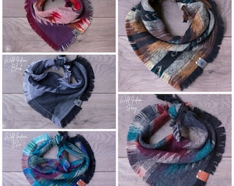 Wild Indian - Dog Bandana Aztec Neutral Tones Bohemian Woven Tribal Southwest Frayed Tie On Fall Infinity Scarf  - Puppy Scarf - Pet Gift