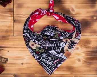 Happy Howlidays - Dog Bandana Christmas Black Red Green Winter Festive Tie On Handcrafted - Puppy Scarf - Pet Gift