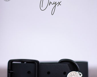 Onyx - 1” Waterproof Biothane Durable Dog Collar Black - Mess Resistant Mud Resistant Stink Resistant Vegan Leather Wipe Clean All Sizes