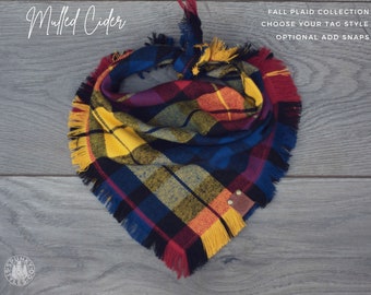 Mulled Cider - Dog Bandana Handkerchief Plaid Flannel Fall Autumn - Red Blue Yellow - Frayed Tie On Handcrafted - Puppy Scarf - Pet Gift