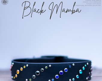 Black Mamba - 1.5" Gemstone Crystal Heavy Duty Collar - Bling Waterproof Biothane Durable Dog Collar -Mess Mud Stink Resistant Vegan Leather