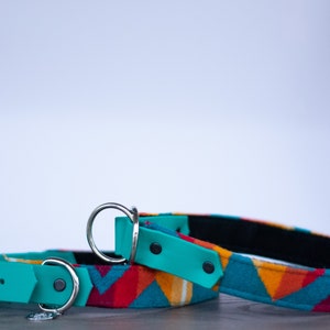 Yellowstone - 1" Dog Collar Southwest Wool Fabric + BioThane Slip/Standard Options Southwest Teal Red Yellow Wool - Handcrafted Pet Gift