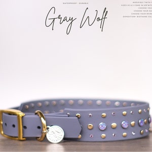 Gray Wolf - 1"/1.5” Two Tone Rhinestone Crystal Heavy Duty Collar - Bling Waterproof Biothane Durable Dog Collar - Mess Mud Stink Resistant