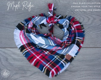 Maple Ridge - Dog Bandana Handkerchief Plaid Flannel Fall Autumn - Red Blue White - Frayed Tie On Handcrafted - Puppy Scarf - Pet Gift