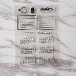 Calendar Clear rubber Stamps/Planner Stamps/Stamp Set/Food Stamps/Planning accessory/