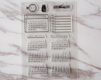 Calendar Clear rubber Stamps/Planner Stamps/Stamp Set/Food Stamps/Planning accessory/