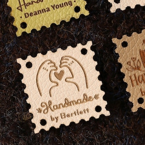 Set of 10PCS Handmade Labels, Custom Faux Leather Tags for Knitted hats/gloves/blanket, Crochet  Labels, Personalzied Tags with your design