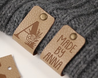 Faux Leather Name Tags, Monogram Leather Tags for your Knitting Items, Custom Labels with your logo or text, Perfect Tags for handmade Items