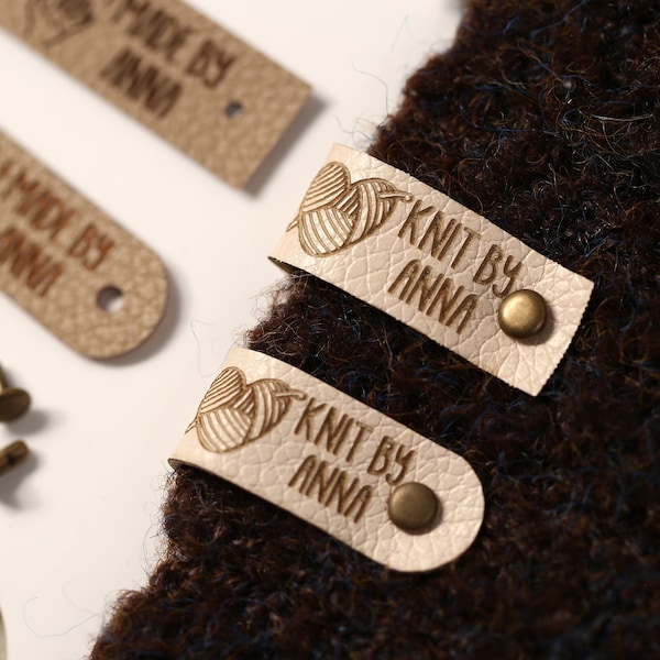 Personalized Faux Leather tags for your Knitting Items, Custom Labels with your logo or text, Perfect Tags for handmade Items, Screwing Tgas