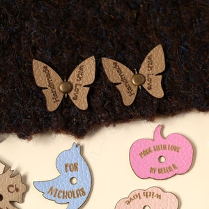10PCS Mini Leather tags for your Knitting Items, Custom Labels with your text, Perfect Tags for handmade Items,Screwing Tags, Leather Patch