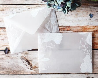 14X19cm Flower Transparent Envelopes / white clear envelopes/Clear invitation Envelopes / Glassine Envelopes/gift packing