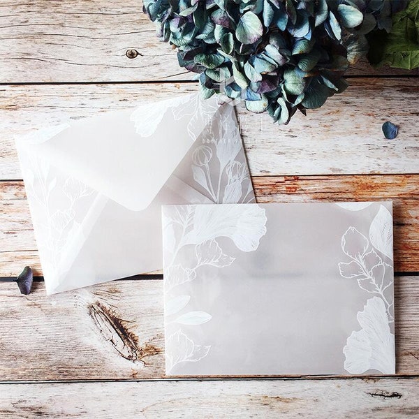 14X19cm Flower Transparent Envelopes / white clear envelopes/Clear invitation Envelopes / Glassine Envelopes/gift packing