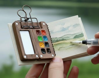 8  colors Personalized watercolor Paint Kit Box, Custom tiny traverler watercolor palette,folding magnetic  palette kit, Gift for Artists