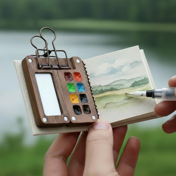 8  colors Personalized watercolor Paint Kit Box, Custom tiny traverler watercolor palette,folding magnetic  palette kit, Gift for Artists